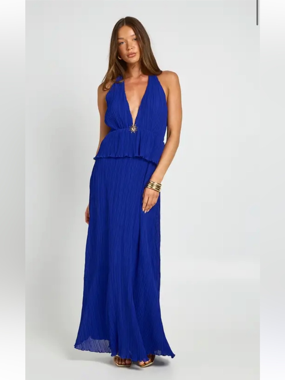 Nasty Gal Royal Blue Halter Plunge Maxi Dress